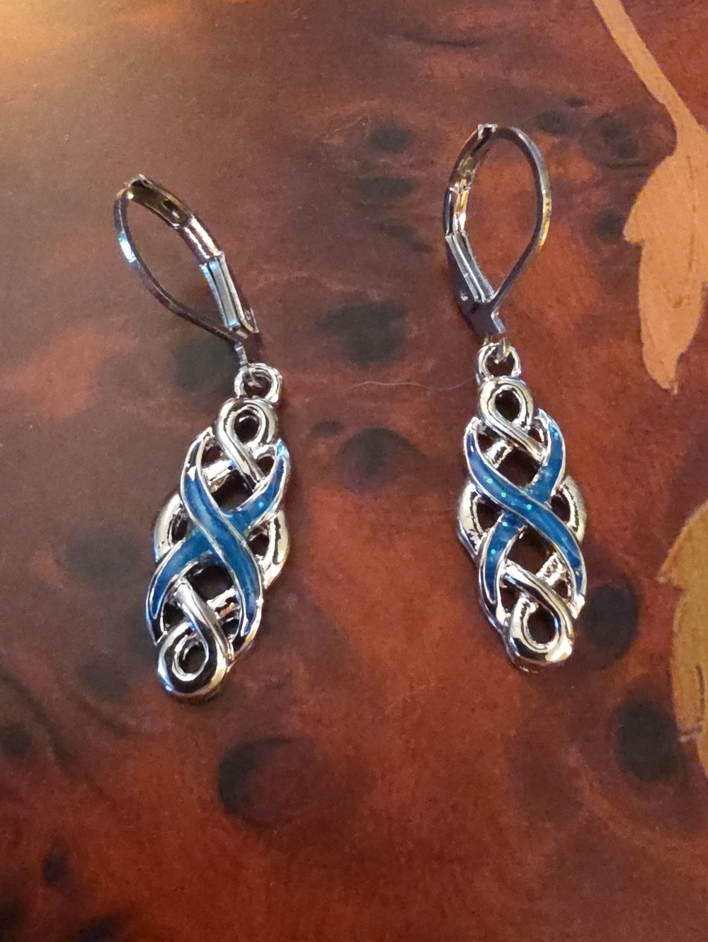 Silver-Tone Blue Infinity Knot Drop Earrings - Unbranded